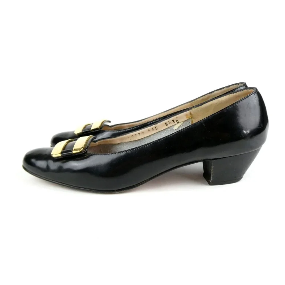 Salvatore Ferragamo Black Leather Heels Size 8.5